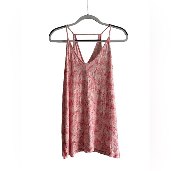 Women’s Tropical Palm Leaf Tank Top Size Small Pink White Summer Running - Picture 1 of 11